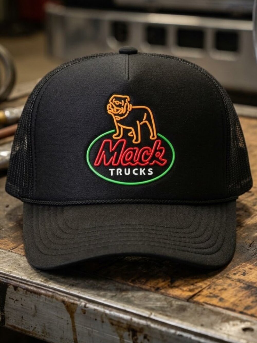 Vintage Diesel Big Rig Trucker Hat Neon Bulldog Black Foam Rope Snapback Cap New